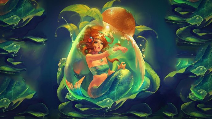 Light from an orange over a beautiful mermaid - Fantasy