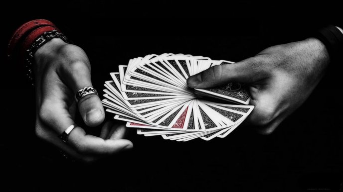 Magic cards and magic hands - HD black and white wallpaper