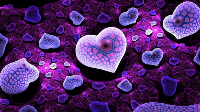 Artistic purple hearts on a fluffy carpet - HD wallpaper