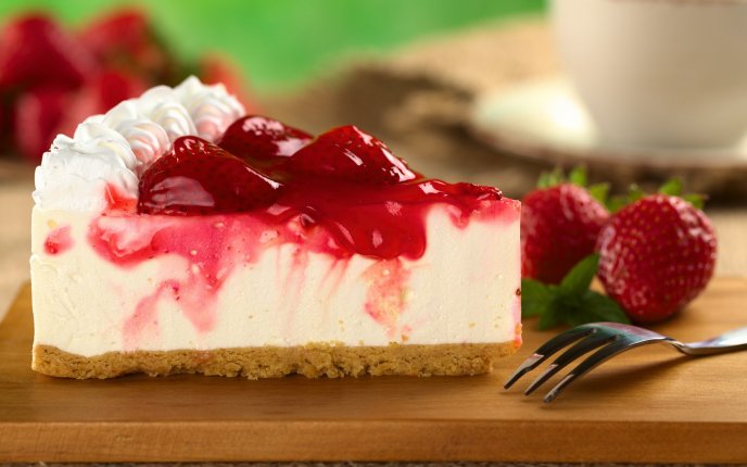 Delicious slice of strawberry cheese cake