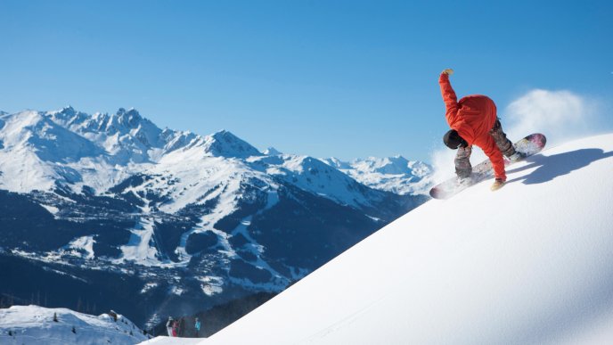 Snowbord time on the top of the mountain-Winter season sport