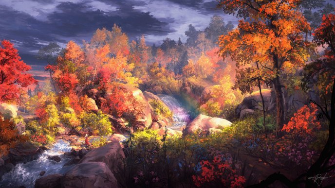 Fantasy painting - Beautiful forest in Autumn season