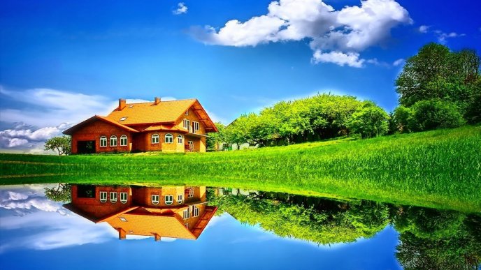 Perfect house view in the mirror of the lake - Wonderful
