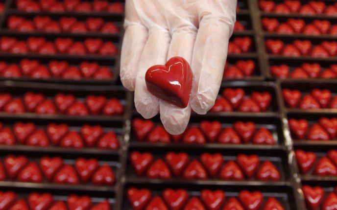 Millions of red chocolate hearts - Delicious Valentines Day