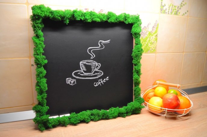 Blackboard with lichens - Green Moss picture for kitchen