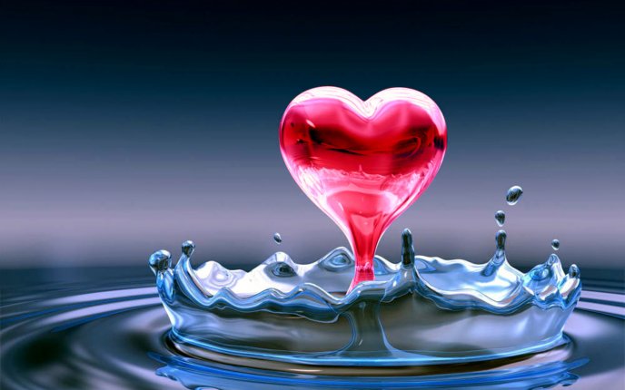 New love story create from water - Red heart HD wallpaper