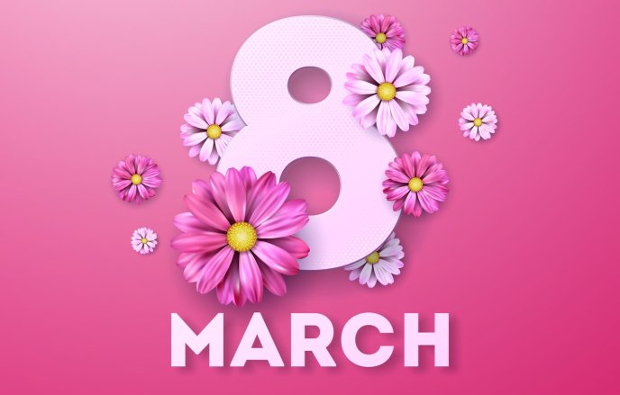 Happy 8 March women day - Flowers and love in the world