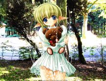 Anime - little blonde girl with her teddy bear