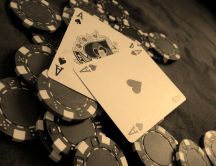 Poker game - two aces black and white photo