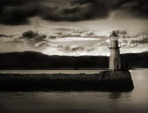 Black and white lighthouse HD wallpaper
