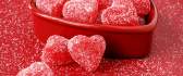 Sweet and red heart-shaped jelly