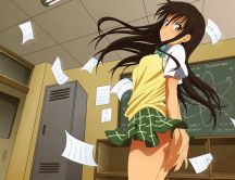 Anime - bad girl at school wearing a short uniform
