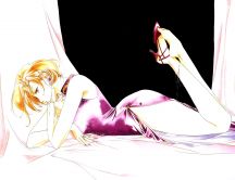 Anime girl sits on a white blanket HD wallpaper