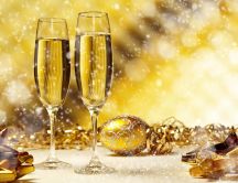 Happy New Year - snow over glasses of champagne HD wallpaper