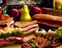 Delight taste buds - cookies, fruits, sandwich HD wallpaper