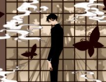 Shadows behind the window - anime boy inside HD wallpaper