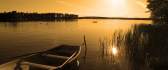 Boat at the lake - Autumn sunset HD wallpaper