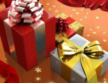 Stars on the floor and Christmas presents HD wallpaper