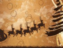 Santa Claus and reindeer flying HD drawing wallpaper