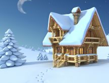Drawing - a wooden chalet in middle of nowhere HD wallpaper