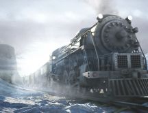 Traveling by train on frozen rails - winter HD wallpaper