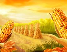 Drawing - Corn harvest HD wallpaper