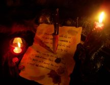 Bloody message written at candlelight