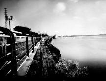 Bridge between water and land - gray HD wallpaper