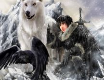 Digital art - Jon Snow with the wolf and raven