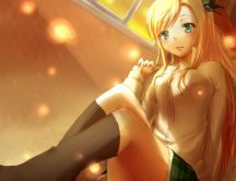 Beautiful blonde anime girl - orange light