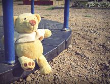 A teddy bear on a swing