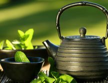 Refreshing mint tea in a teapot