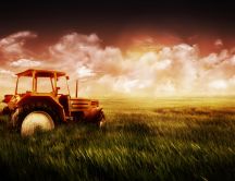 Tractor in the middle of the field - beautiful HD wallpaper