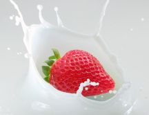 Delicious strawberry splash in milk - macro HD wallpaper