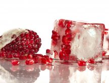 Pomegranate beans in an ice cube