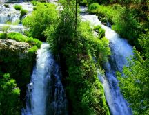 Green nature and cold mountain waterfall - HD wallpaper