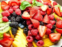 Plate full of healthy fruits - delicious food for dinner