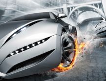 High speed and wheel on fire - abstract car on race