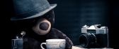 Cute wallpaper - teddy bear drink coffee and take photos