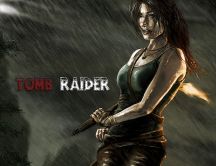 Fight in the rain - beautiful woman in Tomb Raider game