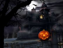 Pumpkin on the fence - scary castle