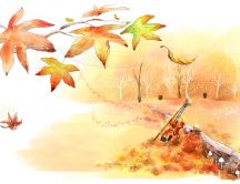 Autumn leaves on a beautiful drawing - HD wallpaper