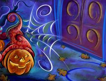 Halloween pumpkins and spider web - drawing HD wallpaper