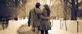 Walk in the park in winter - beautiful lovers