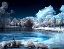 Fishing in the middle of a cold winter night - HD wallpaper