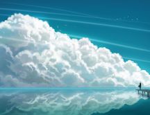 Big fluffy cloud on the beautiful blue sky -abstract drawing