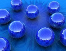 Blue balls on the glass floor - HD wallpaper