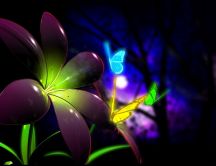 Digital art - neon butterfly and flower