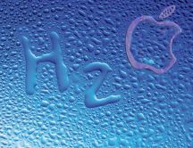 H2O - apple logo on blue wall full with water drops