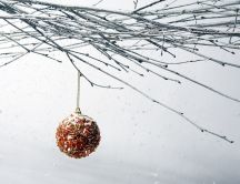 Christmas accessories in the frozen tree - cold winter